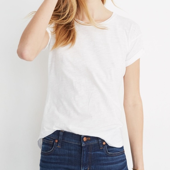 Madewell Whisper Cotton Crewneck Tee Scoop Hem - Classic Capsule Neutral White - Picture 1 of 8